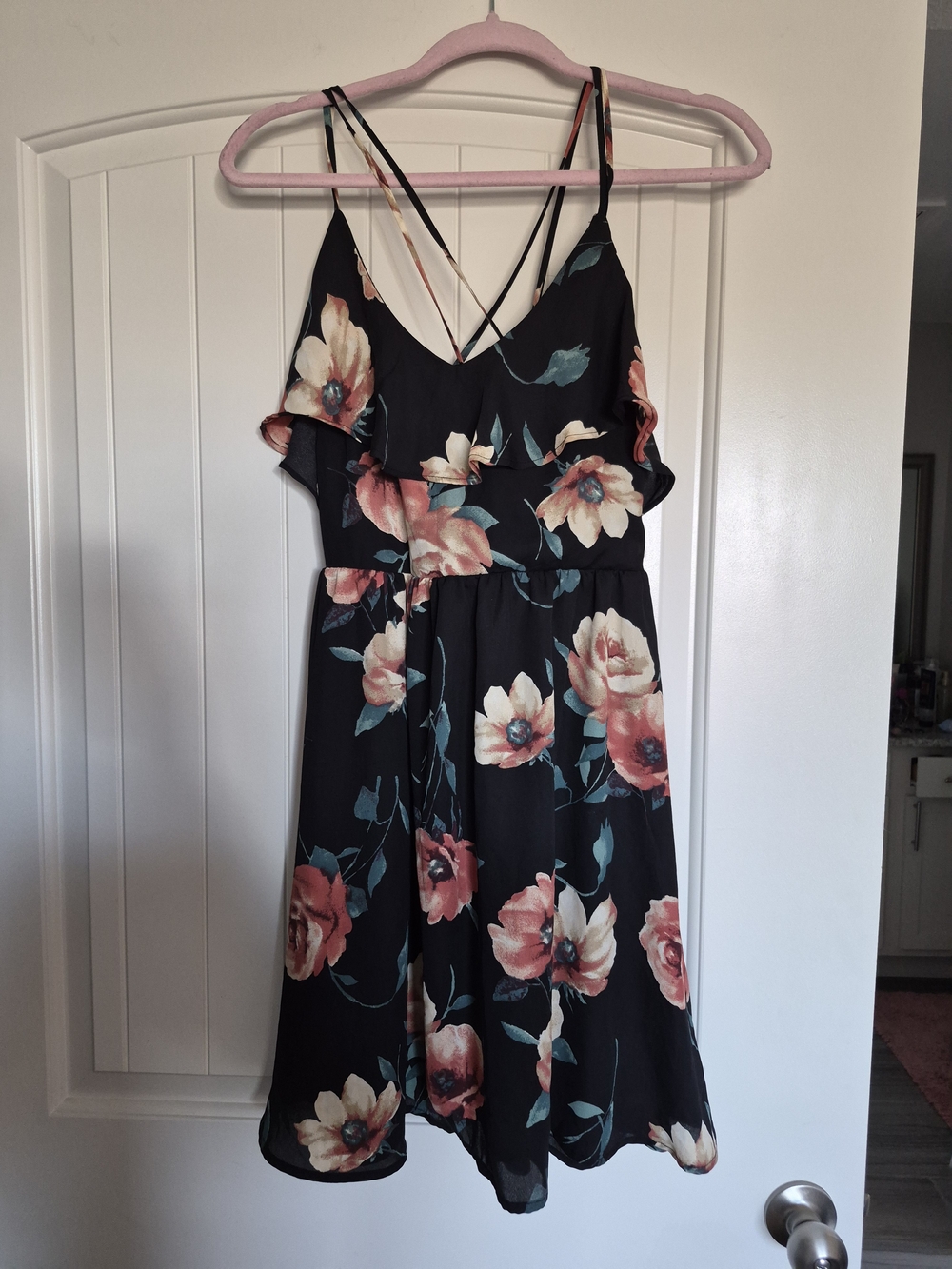 Xhilaration Floral Black Ruffle Dress Sz M NWT